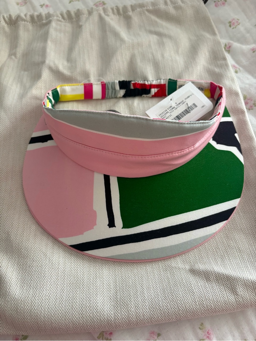 Hermes M NWT Pink and Green Patterned Sun Visor